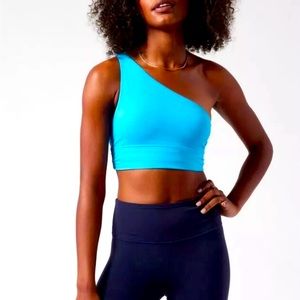 Athleta Small ABC cup santorini blue Athena Longline Bra One Shoulder Sports Bra